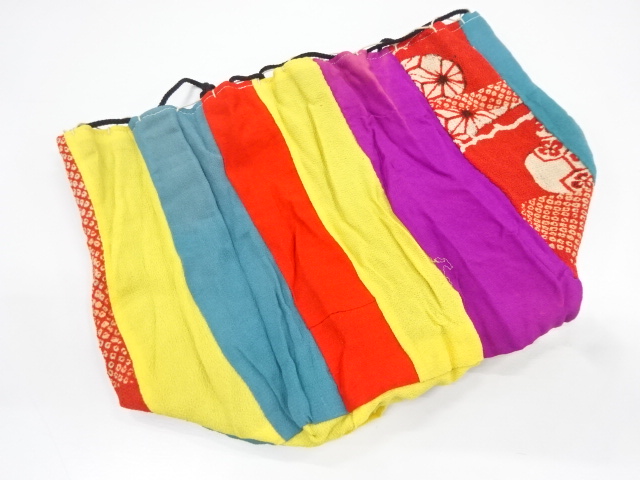 アンティーク　江戸縮緬パッチワーク巾着